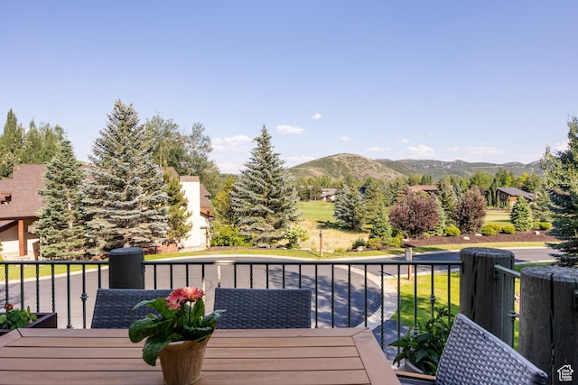 deck featuring a mountain view