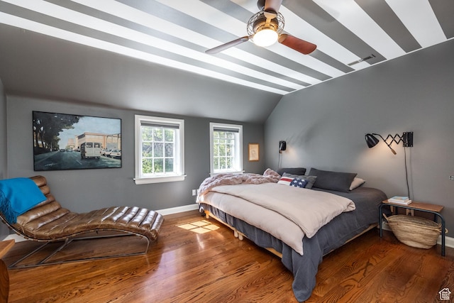 1677 E Yalecrest Ave, Salt Lake City, UT 84105 - bedroom featuring lofted ceiling, wood finished floors, baseboards, and ceiling fan