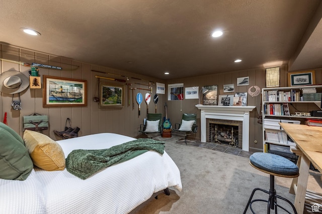 1677 E Yalecrest Ave, Salt Lake City, UT 84105 - carpeted bedroom with a fireplace and recessed lighting