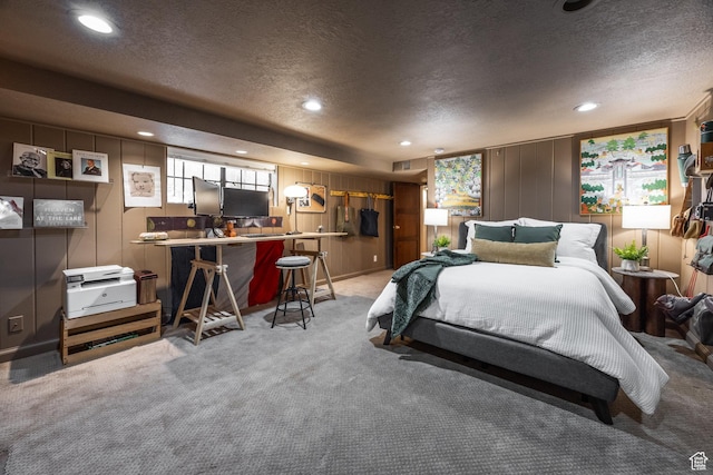 1677 E Yalecrest Ave, Salt Lake City, UT 84105 - bedroom featuring a textured ceiling, carpet floors, recessed lighting, and a desk