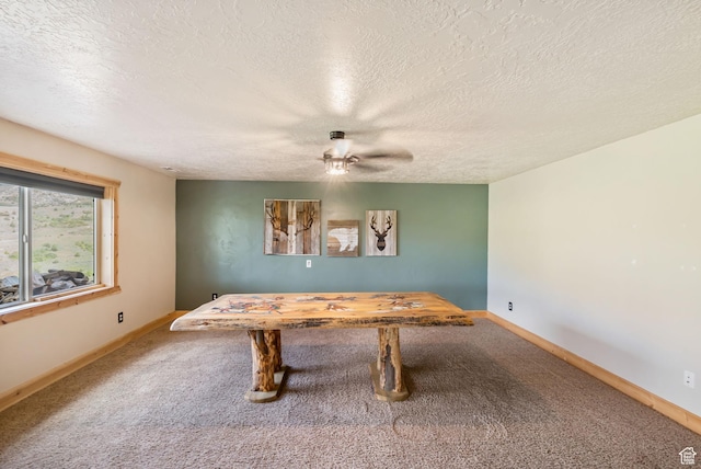2013 N River View Cir, Huntsville, UT 84317 - rec room featuring a ceiling fan, carpet floors, a textured ceiling, and baseboards