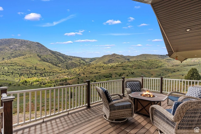 2013 N River View Cir, Huntsville, UT 84317 - deck featuring a fire pit and a mountain view