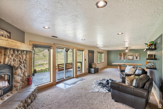 2013 N River View Cir, Huntsville, UT 84317 - carpeted living room with a textured ceiling and recessed lighting