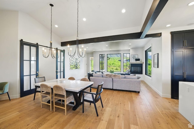 732 S Nebo Cir, Woodland Hills, UT 84653 - dining area featuring a chandelier, light wood-type flooring, baseboards, recessed lighting, and vaulted ceiling