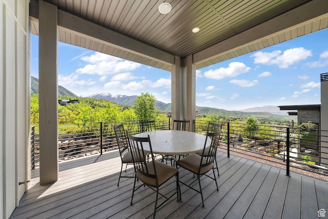 732 S Nebo Cir, Woodland Hills, UT 84653 - wooden terrace featuring a mountain view and outdoor dining area
