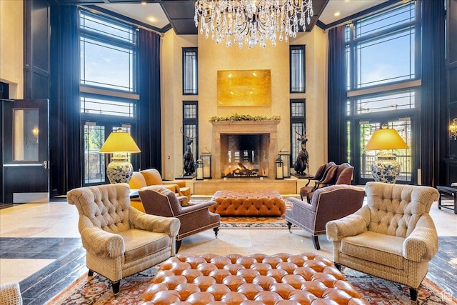 common area with a towering ceiling