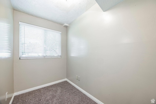 spare room featuring carpet floors, baseboards, and a textured ceiling