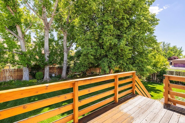wooden terrace featuring a fenced backyard