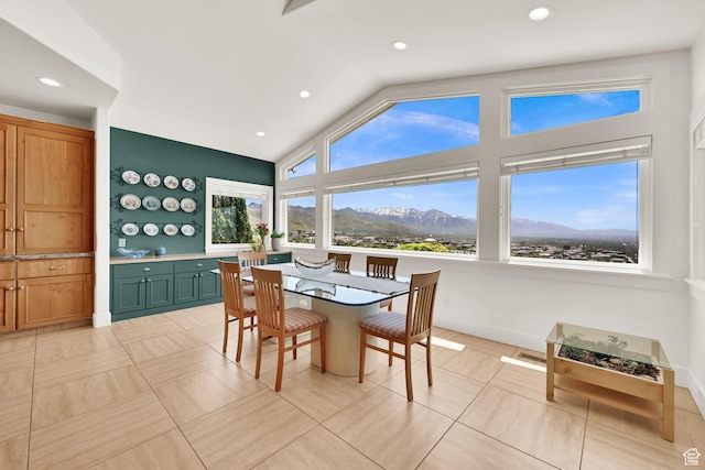 1274 E Chandler, Salt Lake City, UT 84103 - dining room featuring a mountain view, recessed lighting, light tile patterned floors, and high vaulted ceiling