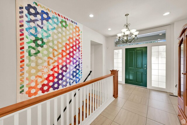 1274 E Chandler, Salt Lake City, UT 84103 - tiled foyer featuring a chandelier and recessed lighting