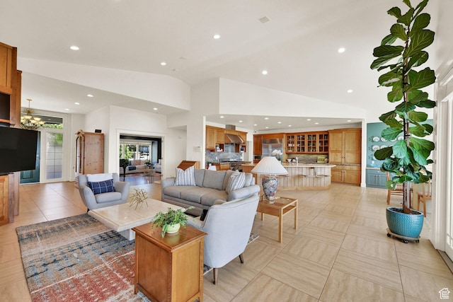 1274 E Chandler, Salt Lake City, UT 84103 - living area featuring recessed lighting, a chandelier, and high vaulted ceiling
