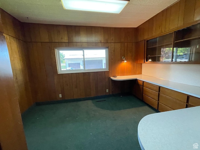 15 E Main, Wellsville, UT 84339 - kitchen featuring wooden walls, brown cabinets, carpet flooring, and light countertops