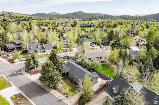 aerial view of residential area with a mountain backdrop