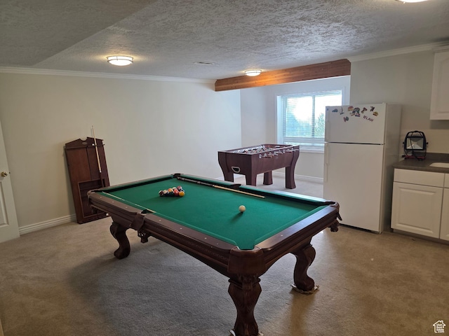 22 Snowstar Ln, Sandy, UT 84092 - game room featuring light carpet, a textured ceiling, crown molding, and billiards table