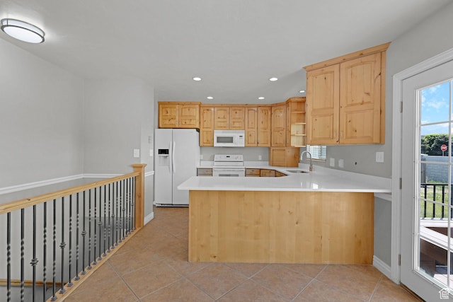 621 W 920 N, Orem, UT 84057 - kitchen with white appliances, a sink, light brown cabinetry, light countertops, and light tile patterned floors