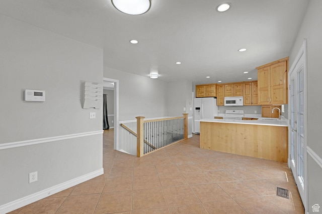 621 W 920 N, Orem, UT 84057 - kitchen with white appliances, recessed lighting, a sink, light tile patterned flooring, and light countertops