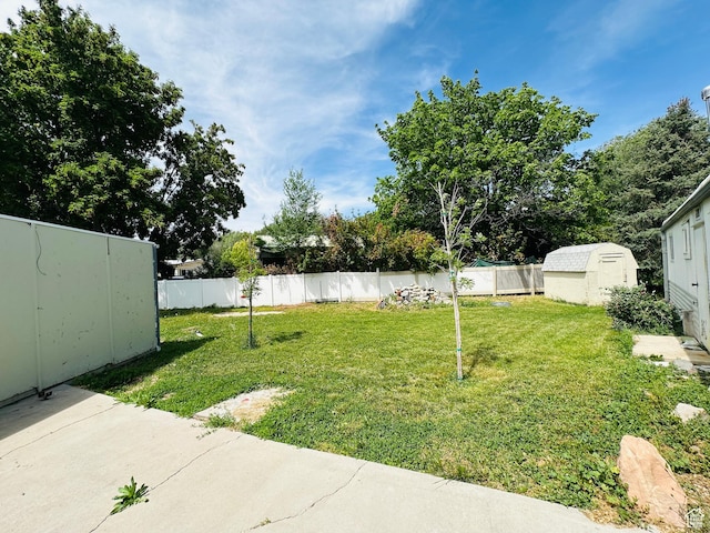 view of yard with a storage shed and an outbuilding