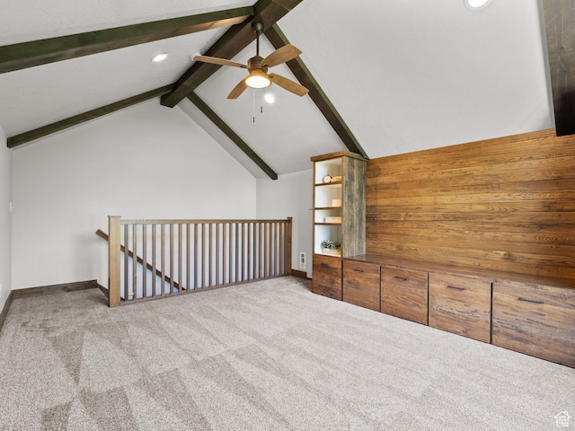 bonus room featuring a ceiling fan, recessed lighting, carpet flooring, and baseboards