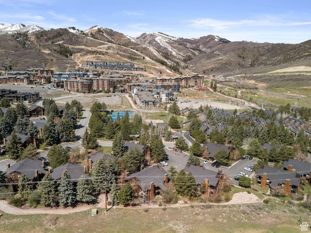 aerial overview of property's location with a mountain backdrop