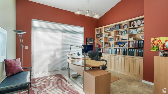 10804 S Lostwood Dr, Sandy, UT 84092 - home office featuring lofted ceiling and light tile patterned floors