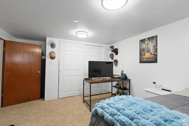 bedroom featuring carpet and a closet