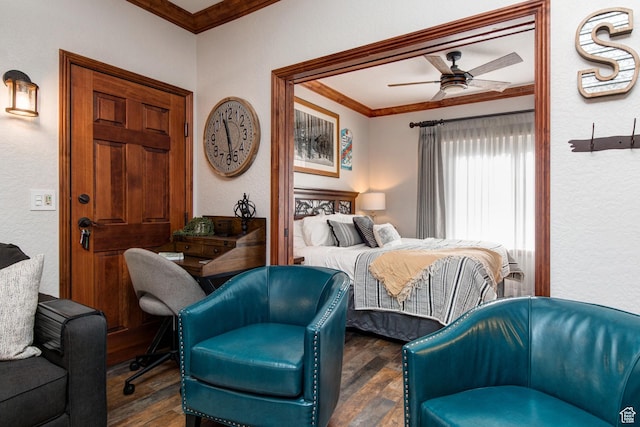 3000 Canyons Resort Dr Unit 3716, Park City, UT 84098 - bedroom featuring ornamental molding, wood finished floors, a textured wall, and ceiling fan