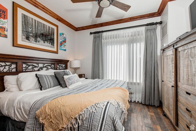 3000 Canyons Resort Dr Unit 3716, Park City, UT 84098 - bedroom with crown molding, dark wood-style floors, and a ceiling fan