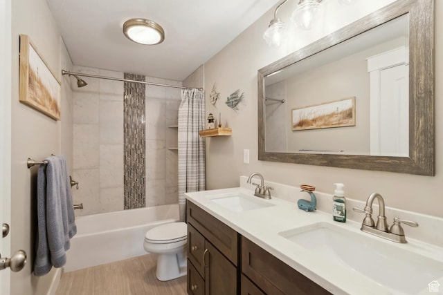 9288 N Harmony Way, Eagle Mountain, UT 84005 - full bath with toilet, shower / tub combo, double vanity, and wood finished floors