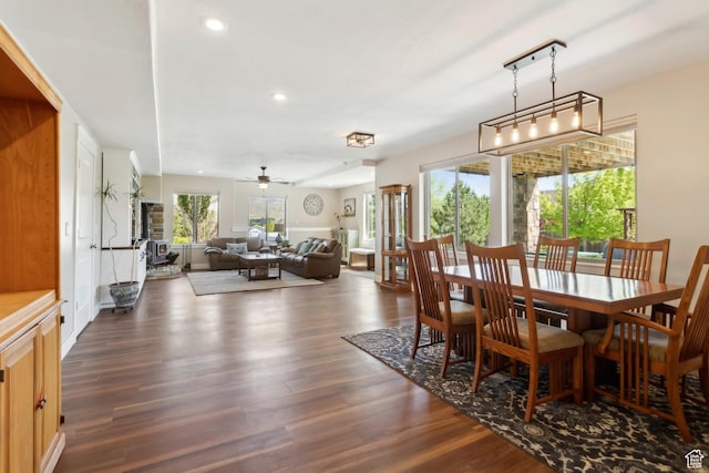 9288 N Harmony Way, Eagle Mountain, UT 84005 - dining room featuring dark wood-style floors, recessed lighting, and a ceiling fan