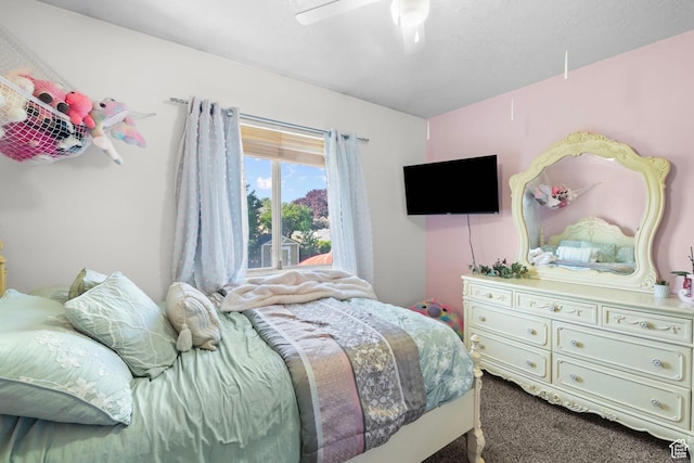 bedroom featuring carpet flooring and ceiling fan