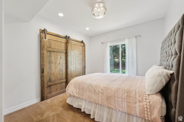 3339 W Big Spruce Way, Park City, UT 84098 - bedroom featuring carpet flooring, a barn door, recessed lighting, and baseboards