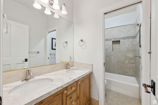 3339 W Big Spruce Way, Park City, UT 84098 - full bathroom featuring double vanity, tile patterned floors, toilet, and shower / washtub combination