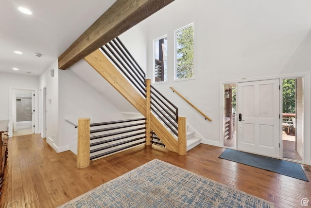 3339 W Big Spruce Way, Park City, UT 84098 - entryway with plenty of natural light, wood-type flooring, recessed lighting, baseboards, and beam ceiling