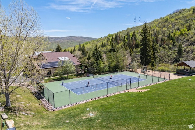 3339 W Big Spruce Way, Park City, UT 84098 - view of tennis court featuring a gazebo and a mountain view