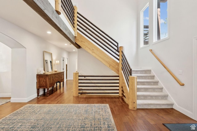 3339 W Big Spruce Way, Park City, UT 84098 - staircase featuring wood finished floors, recessed lighting, and baseboards