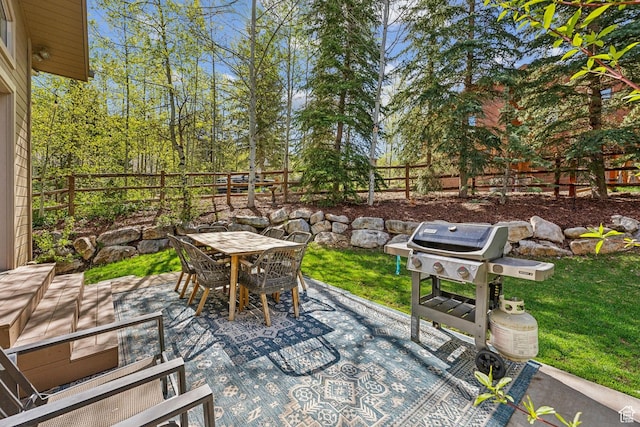 3339 W Big Spruce Way, Park City, UT 84098 - view of patio featuring outdoor dining area, a fenced backyard, and area for grilling