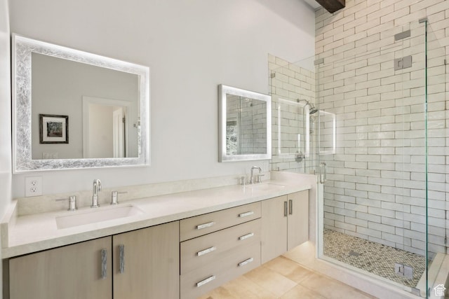 3339 W Big Spruce Way, Park City, UT 84098 - bathroom with a stall shower, double vanity, and tile patterned floors