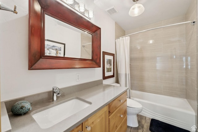 3339 W Big Spruce Way, Park City, UT 84098 - full bathroom featuring toilet, shower / bath combination with curtain, vanity, and wood finished floors