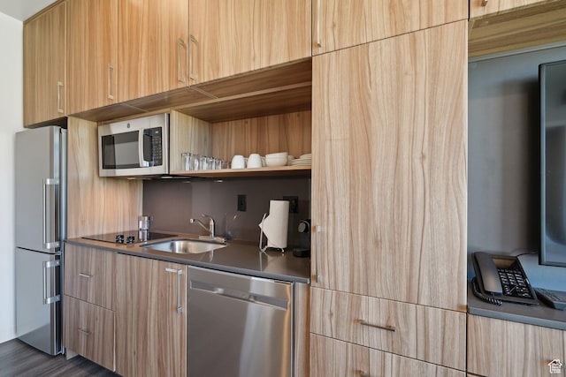 2670 Canyons Resort Dr Unit 238, Park City, UT 84098 - kitchen with stainless steel appliances, a sink, modern cabinets, and light brown cabinets