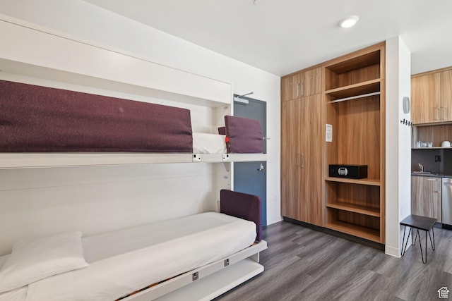 2670 Canyons Resort Dr Unit 238, Park City, UT 84098 - bedroom with dark wood-style floors, a sink, and baseboards