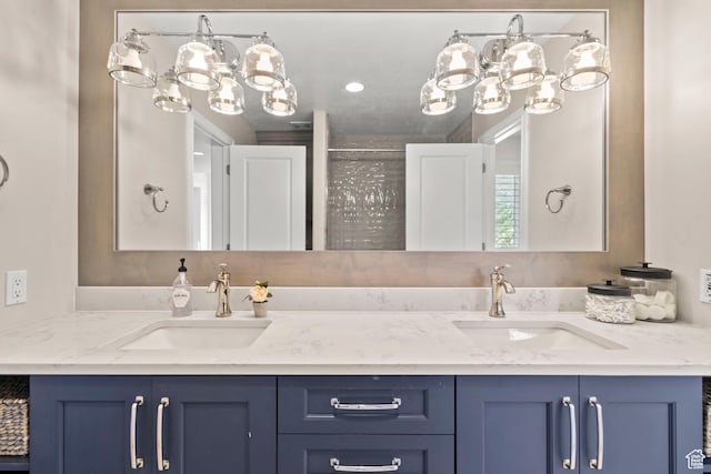 1971 Summerwood Dr, Farmington, UT 84025 - bathroom with a chandelier and double vanity