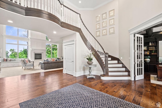 1971 Summerwood Dr, Farmington, UT 84025 - foyer entrance with a high ceiling, hardwood / wood-style floors, stairs, baseboards, and recessed lighting