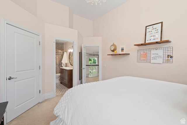 1971 Summerwood Dr, Farmington, UT 84025 - bedroom with light colored carpet, a chandelier, and baseboards