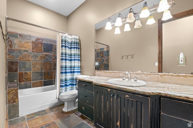 81 E Lone Hollow Dr S, Sandy, UT 84092 - full bathroom with vanity, toilet, shower / tub combo with curtain, and stone finish flooring