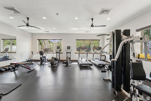13312 N Highmark Ct, Kamas, UT 84036 - exercise room with a ceiling fan, recessed lighting, and baseboards
