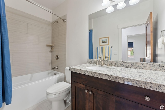 13312 N Highmark Ct, Kamas, UT 84036 - full bathroom with toilet, vanity, shower / tub combo with curtain, and tile patterned flooring