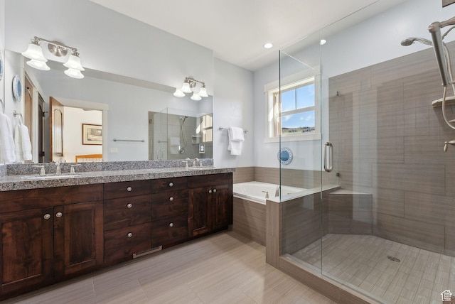 13312 N Highmark Ct, Kamas, UT 84036 - full bathroom featuring a stall shower, a garden tub, and double vanity