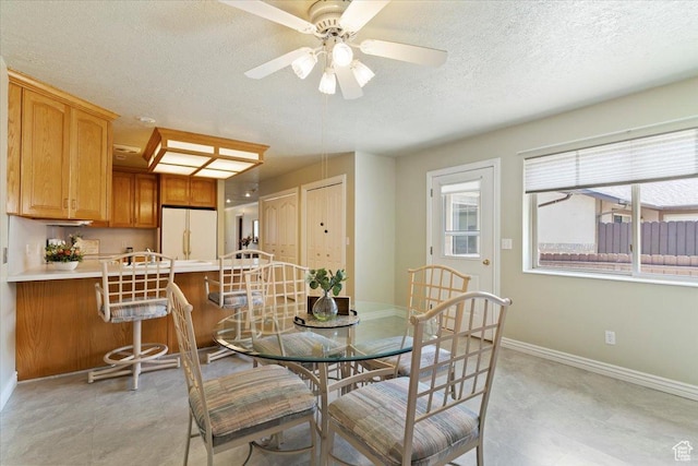 269 River Cove Dr, Morgan, UT 84050 - dining space featuring baseboards, a textured ceiling, and a ceiling fan