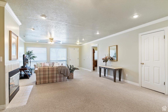 269 River Cove Dr, Morgan, UT 84050 - living area featuring carpet flooring, a ceiling fan, baseboards, recessed lighting, and crown molding