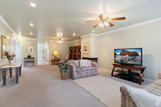 269 River Cove Dr, Morgan, UT 84050 - living area with a ceiling fan, light carpet, crown molding, recessed lighting, and baseboards